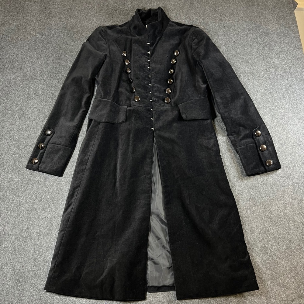 Newport News Black Velvet Military Coat Victorian Steampunk Jacket Women 10